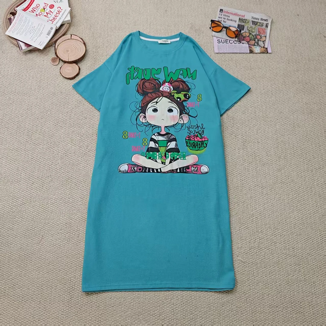 2025夏季新款休闲卡通印花短袖连衣裙2454