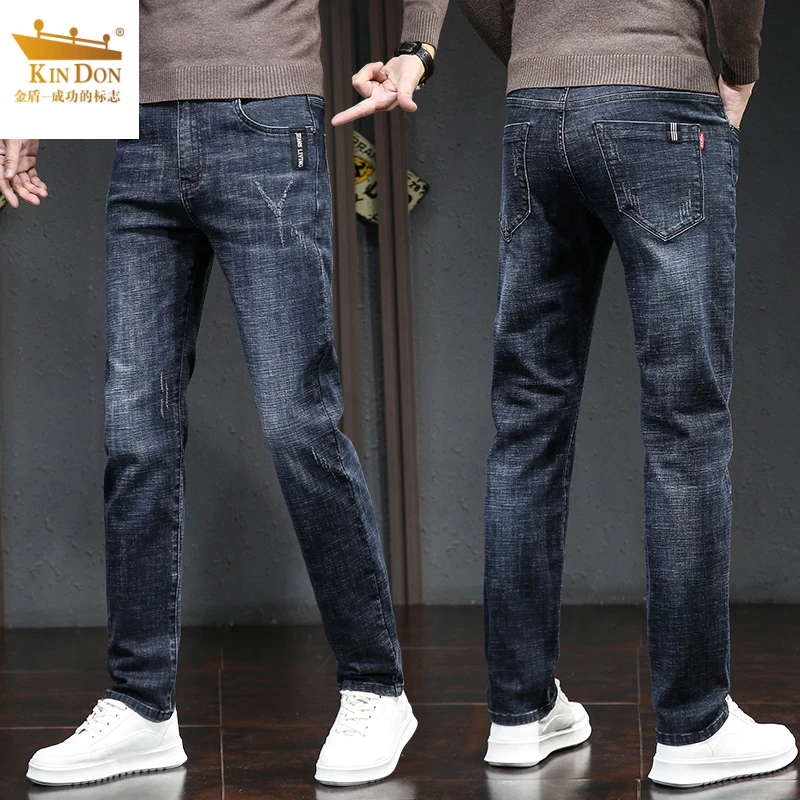 金盾春秋季黑色牛仔裤男士2025新款弹力修身直筒休闲百搭长裤子