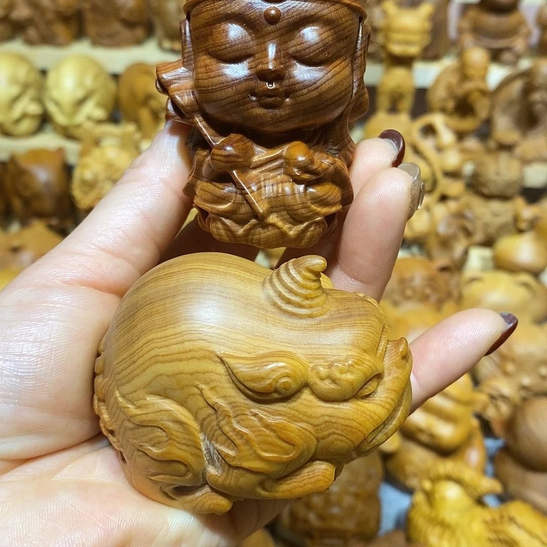 木北*.崖柏手把件，谛听，地藏