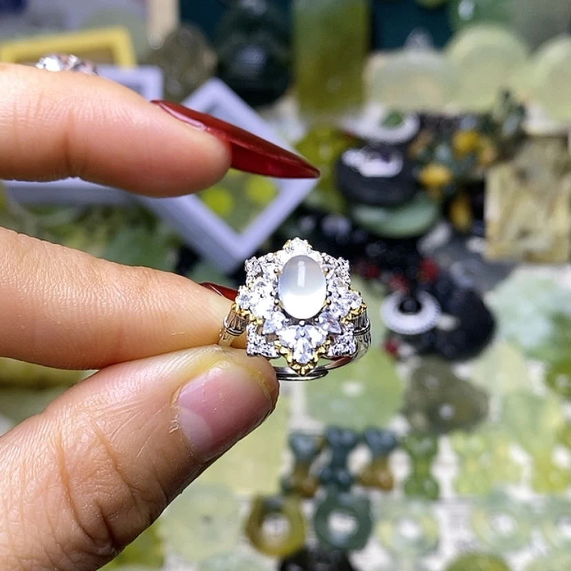 【闪购商品】蛇纹石玉戒指银S925镶嵌