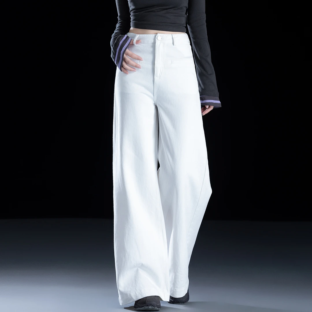 白色阔腿牛仔裤女款爆款2025新款时尚高腰直筒裤子宽松高级感长裤