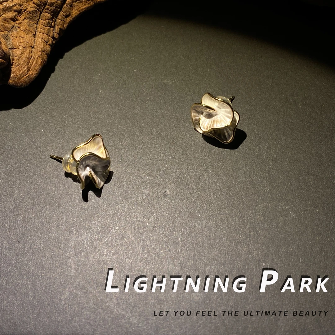 黄铜珐琅耳饰 【小众轻奢】用心在做耳饰 珠光百合耳饰 2051