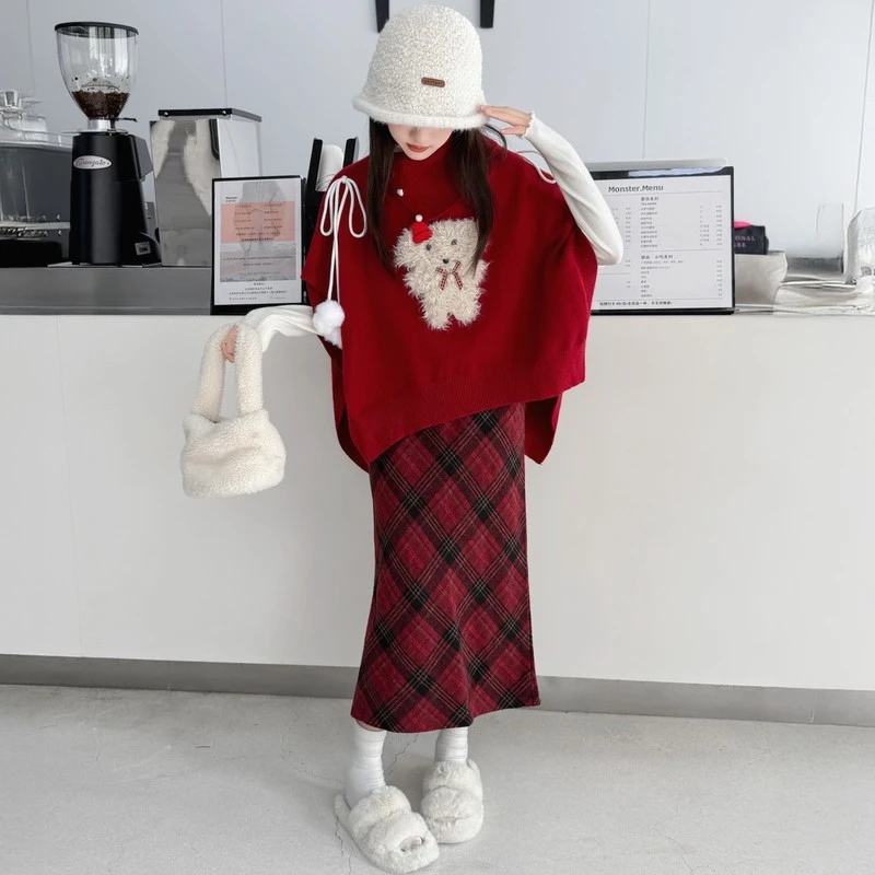 巴拉开门红女童套装秋冬装2026新款洋气初中生加韩版女童亲子套装