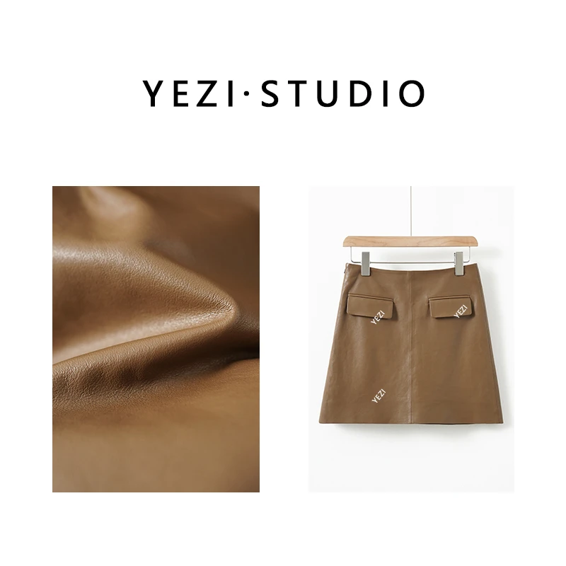 【摩登裙】25春绵羊.皮哑光高腰显瘦摩登A字半身皮裙25126003-3/11