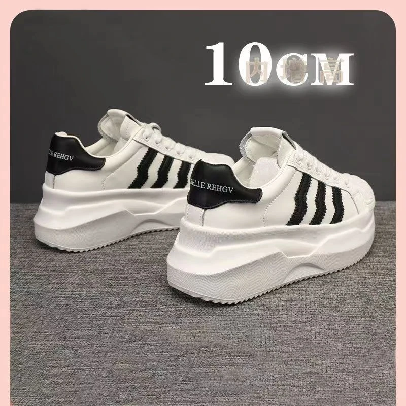 真皮小白鞋女2025年新款网红贝壳头厚底10厘米松糕百搭休闲板鞋