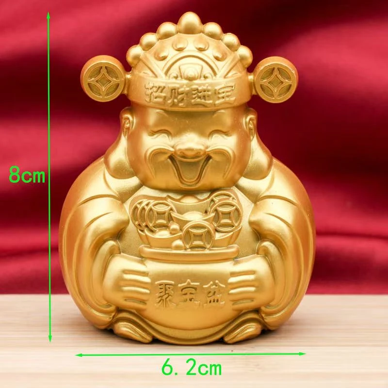 合金财神爷摆件金色笑脸工艺品店铺前台汽车装饰品聚宝盆摆件