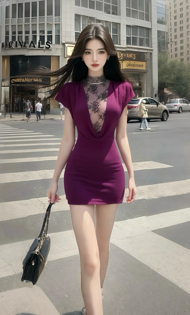 2025夏季新款性感紫色圆领收腰包臀假两件连衣裙女小众设计高级感