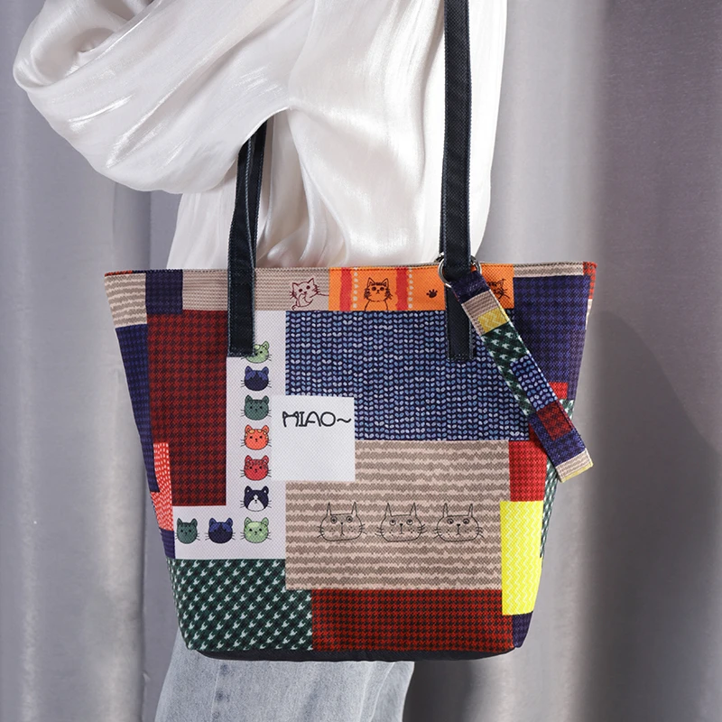 花与萌宝设计师原创 单肩包手提斜挎水桶包休闲通勤布包托特包