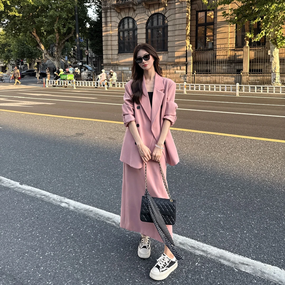 Liixu新款宽松高级感廓形西装半身裙裙三件套装XZ1293