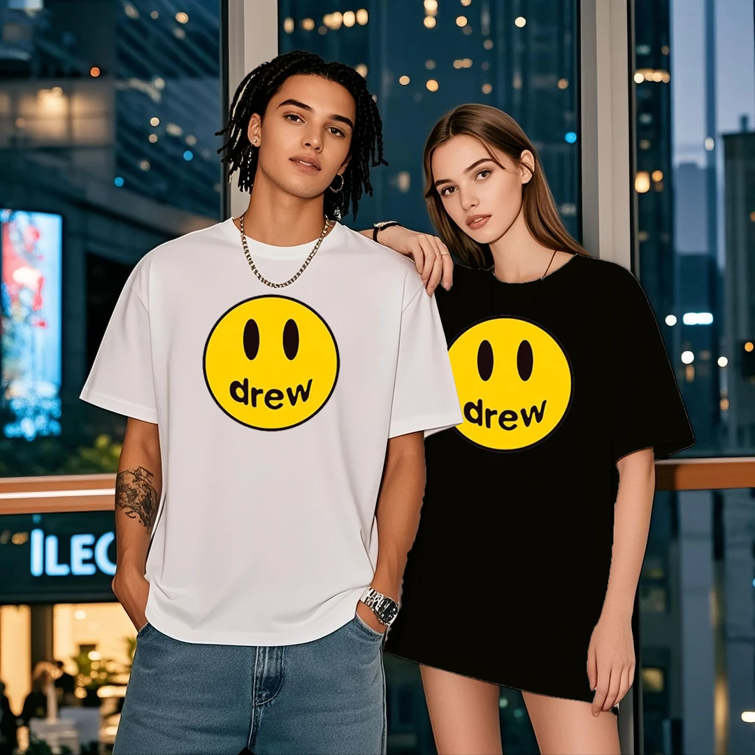 drew Jack 笑脸夏季新款棉笑脸情侣短袖T恤男女潮牌~