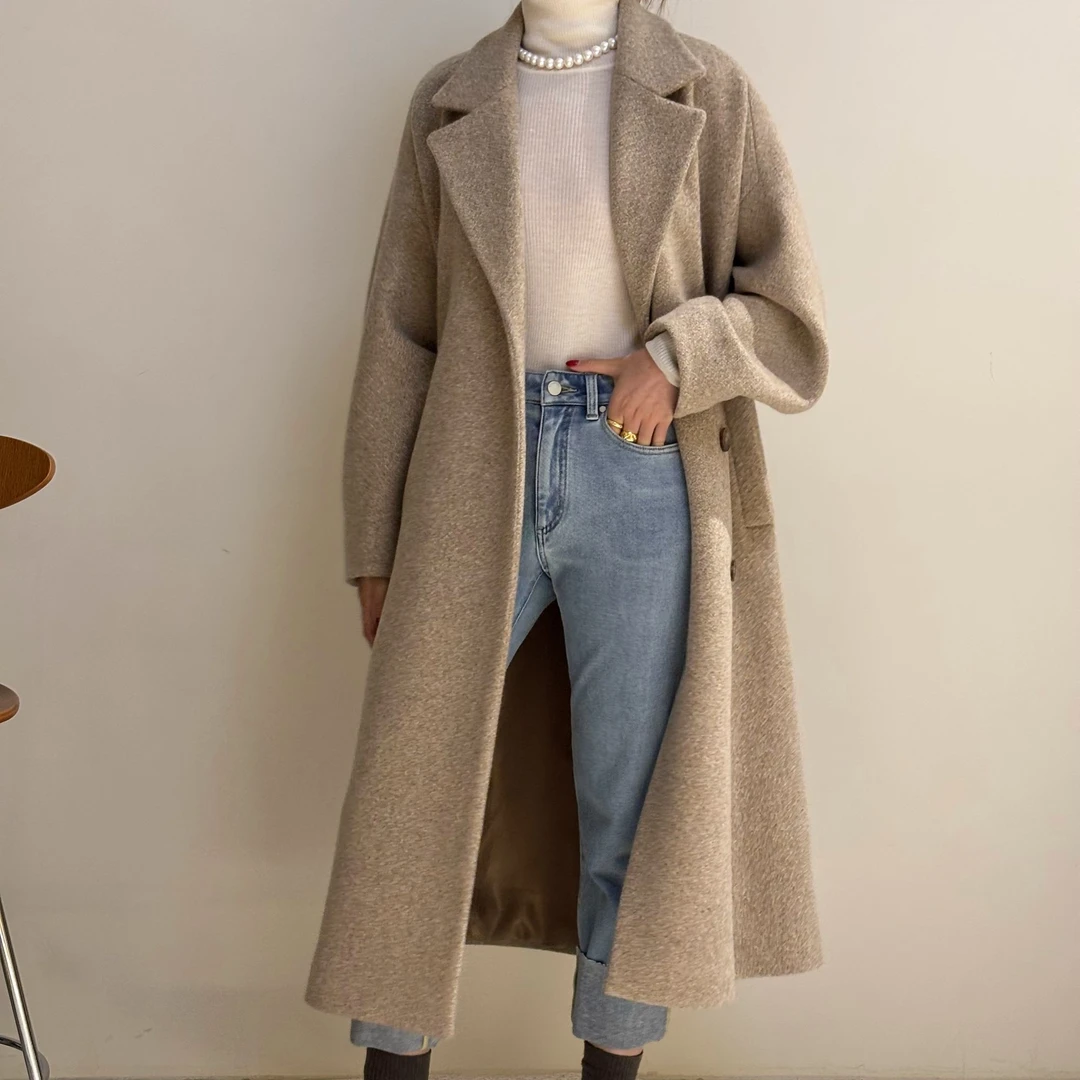 【塔鹿蕾】24年设计师冬季新款绵羊毛保暖长款毛呢大衣P159