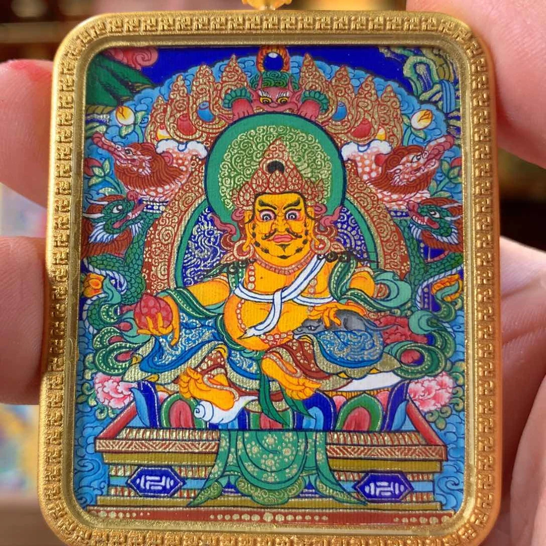 吊坠热贡纯手绘唐卡黄财神作品