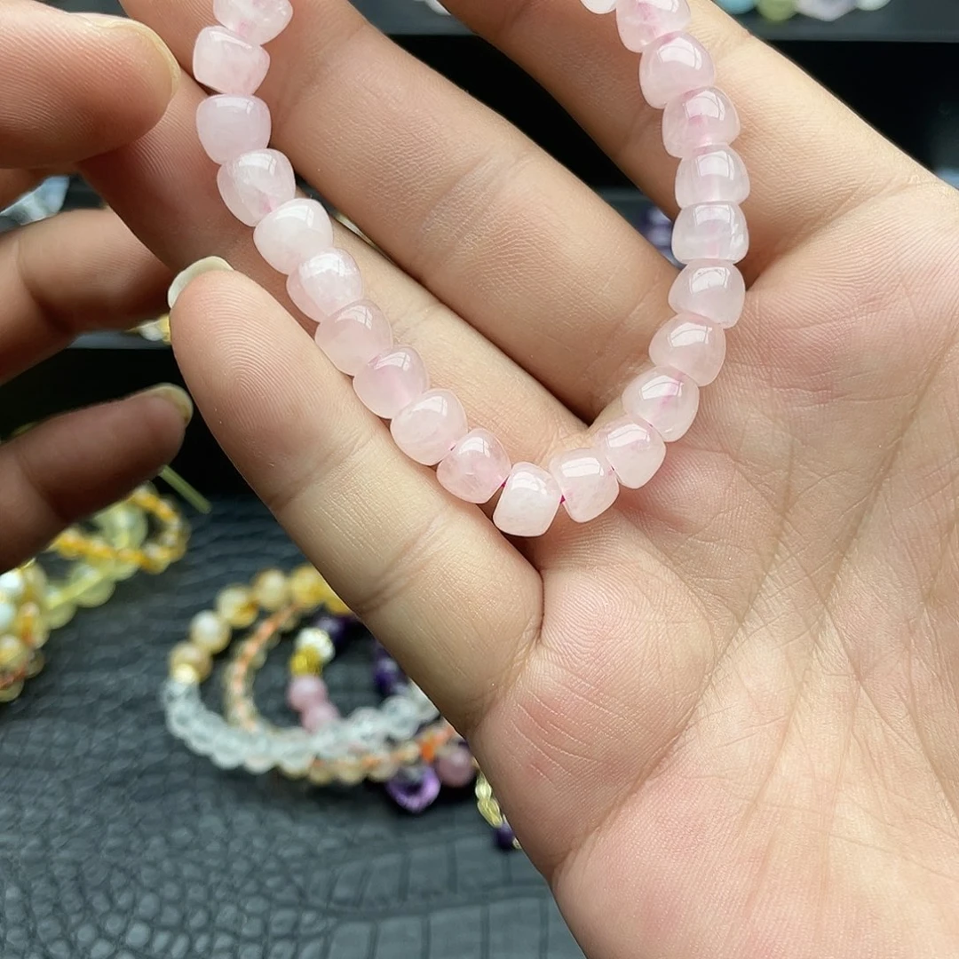 水晶手链未镶嵌苹果造型粉水晶