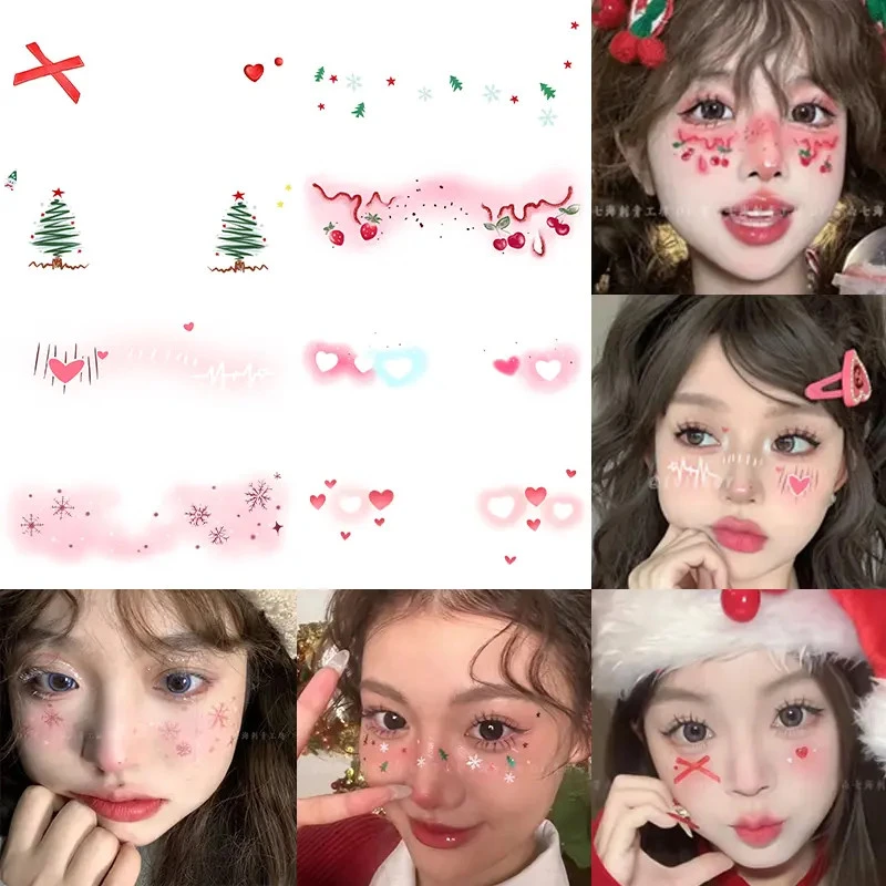 圣诞节妆容脸贴身贴 甜心少女氛围感蝴蝶结卡通腮红妆COS派对