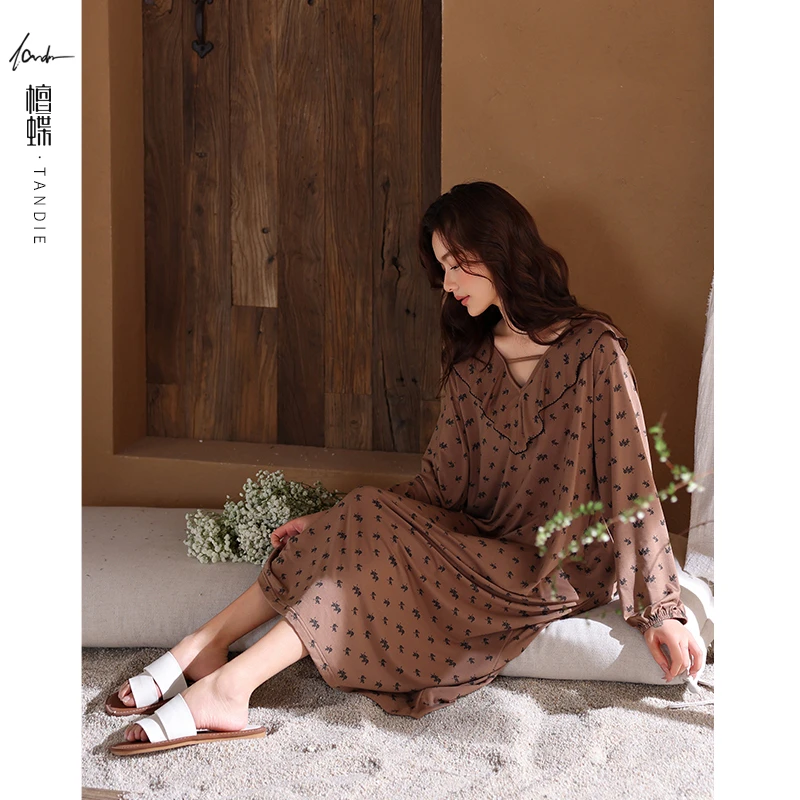 檀蝶女士纯棉睡裙夏季2025年新款春秋天女睡衣可外穿高级感家居服