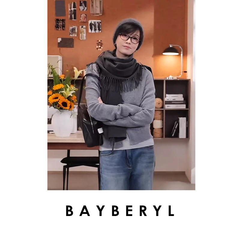 BAYBERYL老贝流苏羊绒柔软长方形百搭秋冬围巾披肩9DD5H2642-8/27