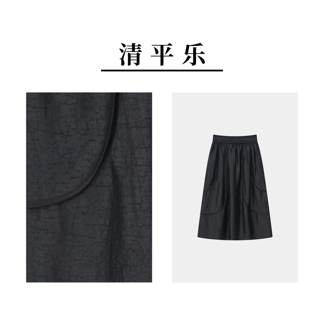 清平乐百分百桑蚕丝老料油龟半裙洋气百褶黑色半身裙阿姨F618裙子