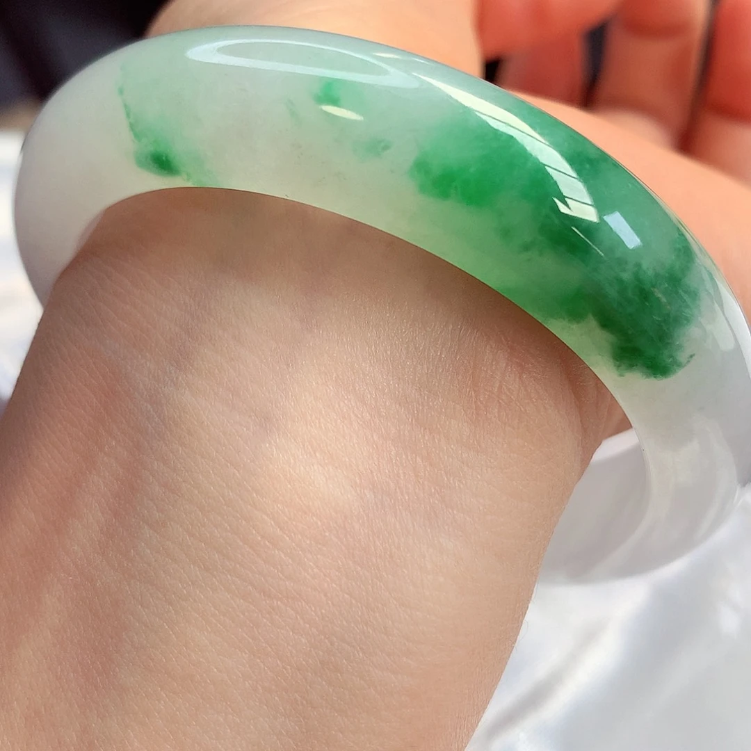 未镶嵌手镯翡翠54-55圈口绿花吸睛17号