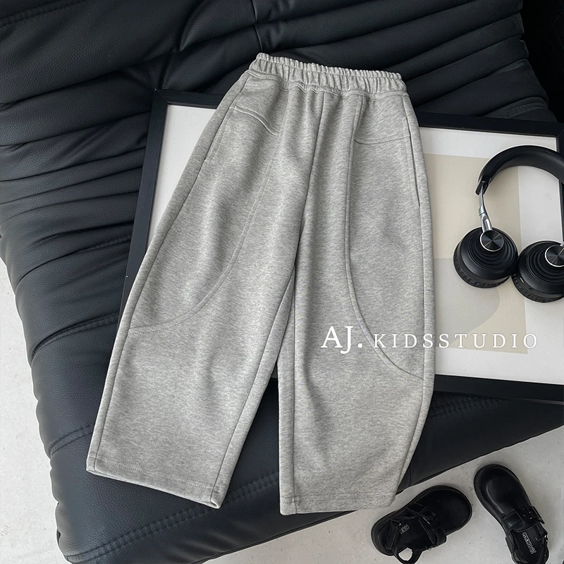 阿卷2025秋装男女童韩版宽松小众设计百搭休闲裤弯刀裤MPG6796
