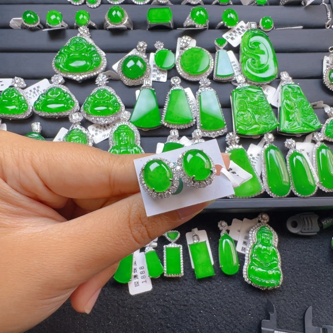 翡翠银S925镶嵌耳饰