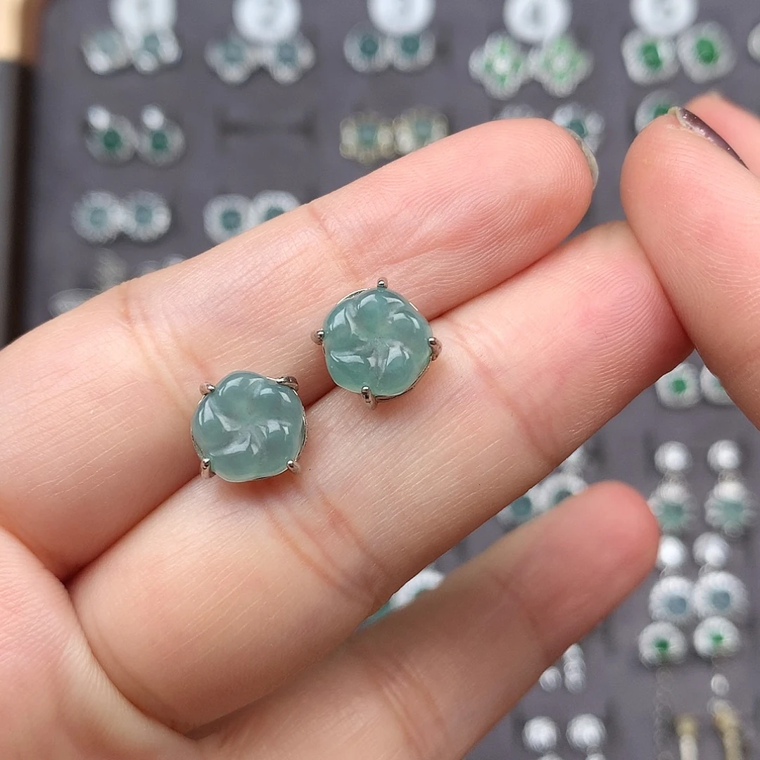 翡翠银S925镶嵌耳饰