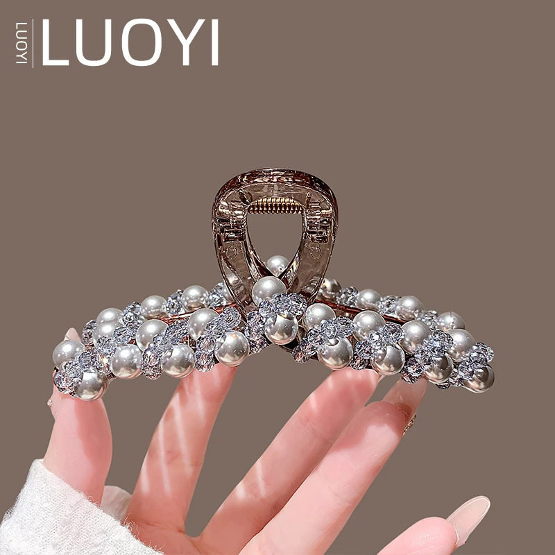 约11厘米新款百搭气质抓夹高端水晶珍珠盘发鲨鱼夹后脑勺抓夹头饰