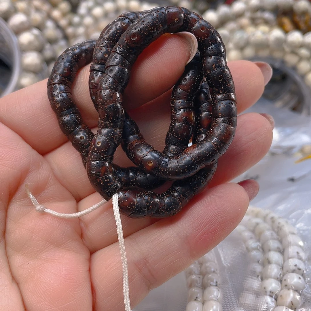 星月菩提手串原生态黑金玉化大肠尺寸6