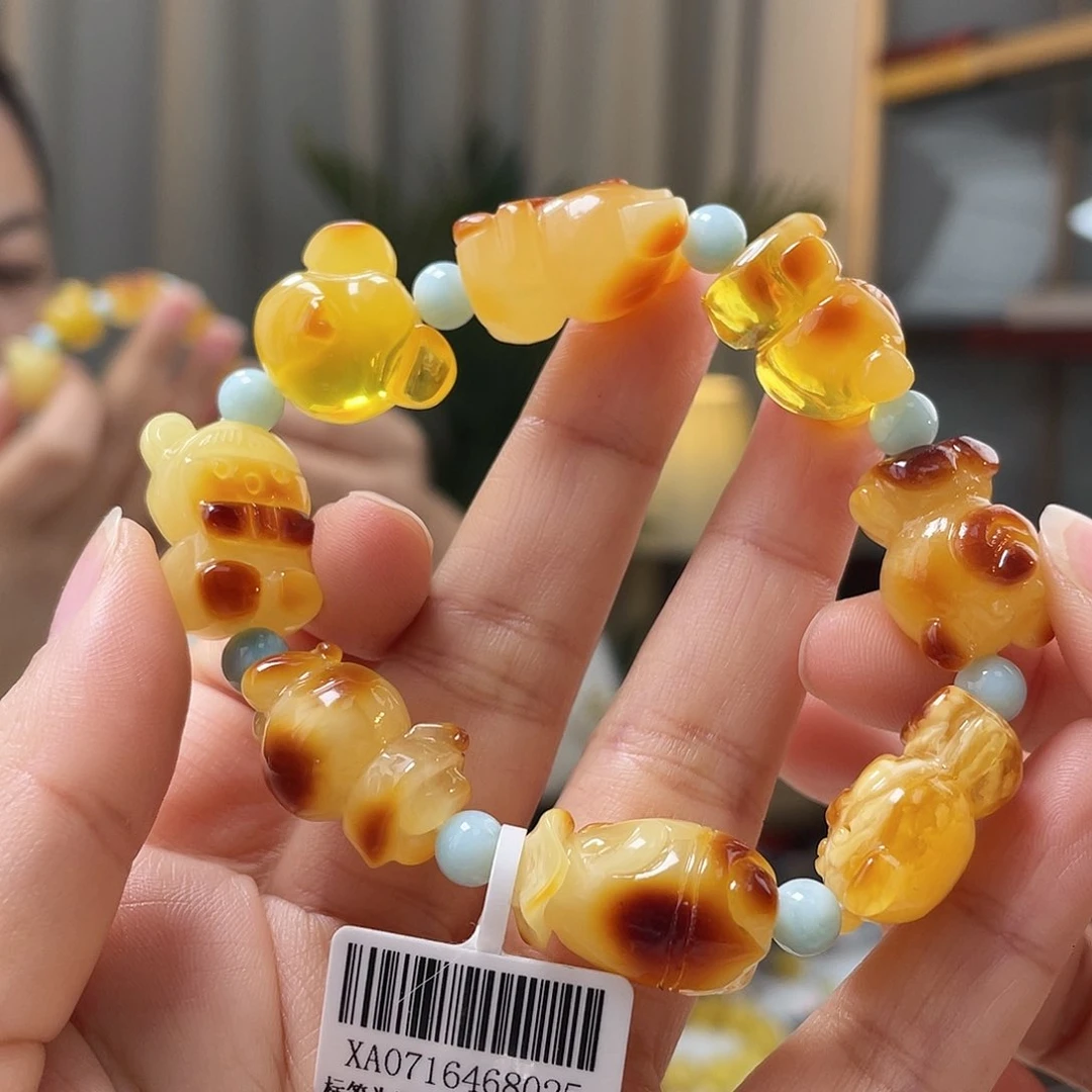 琥珀裸石未镶嵌蜜蜡手串