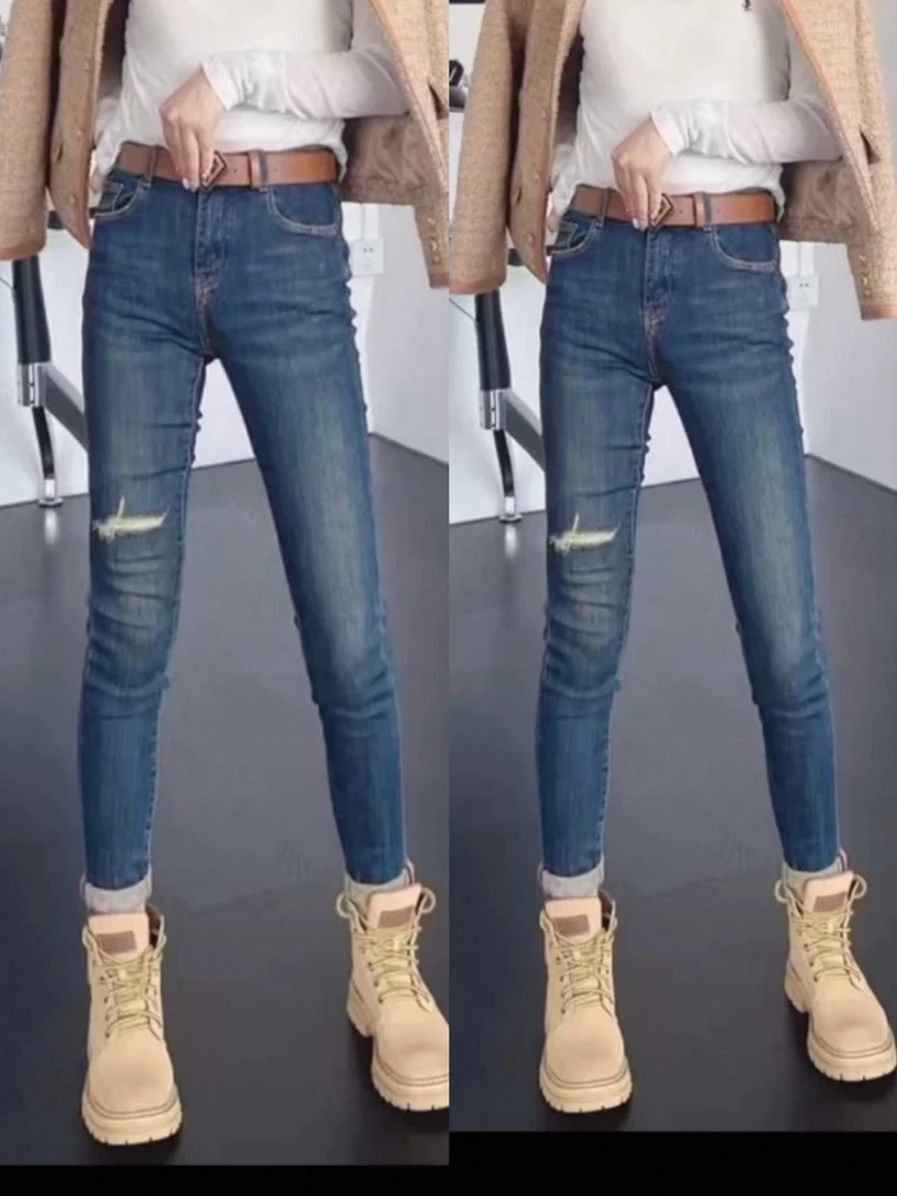 【巴韩】玲姐10208时尚百搭韩版减龄复古修身显瘦高腰牛仔小脚裤