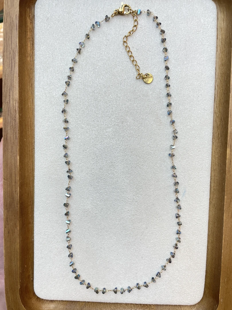 钛钢仿水晶项链 小灰鸡爱心满串项链