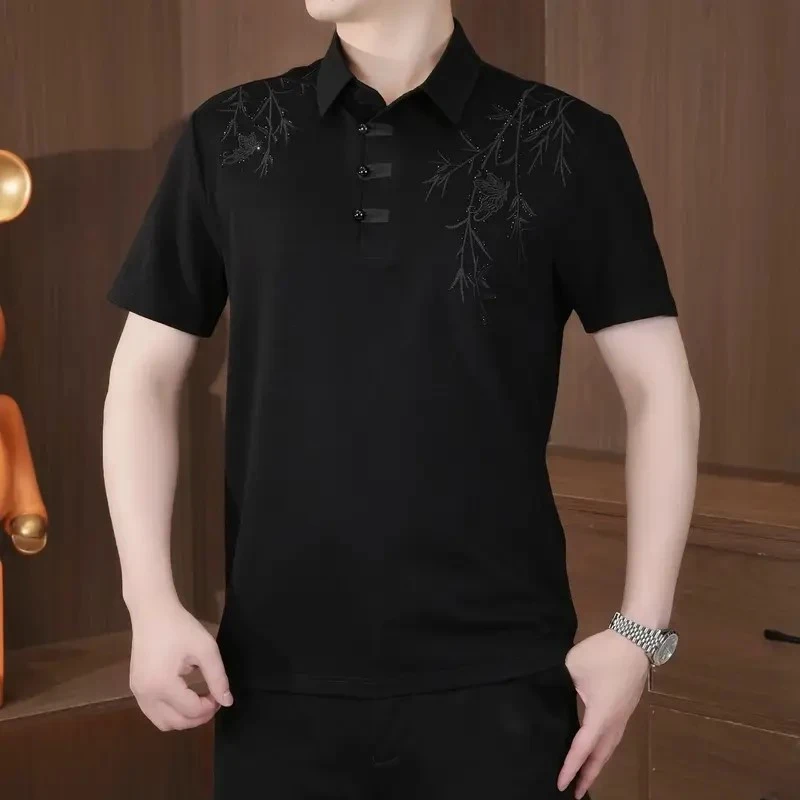 国风新中式Polo衫刺绣商务夏季标准宽松常规短袖休闲百搭高品质SM