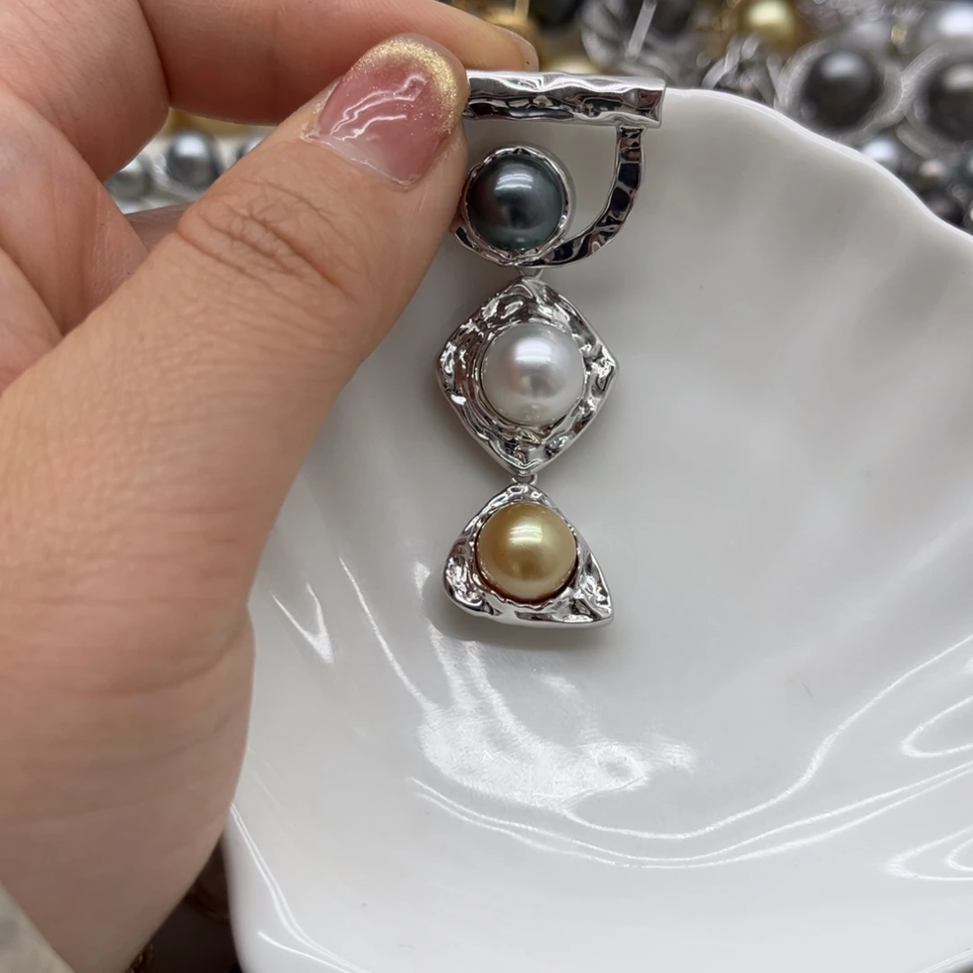 银S925镶嵌海水珍珠吊坠(不含链)