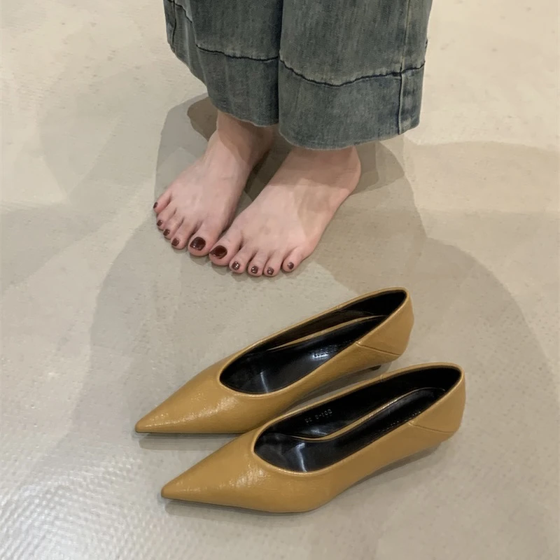 【3公分】法式尖头浅口高跟鞋猫跟单鞋女2025秋新款气质工作通勤鞋