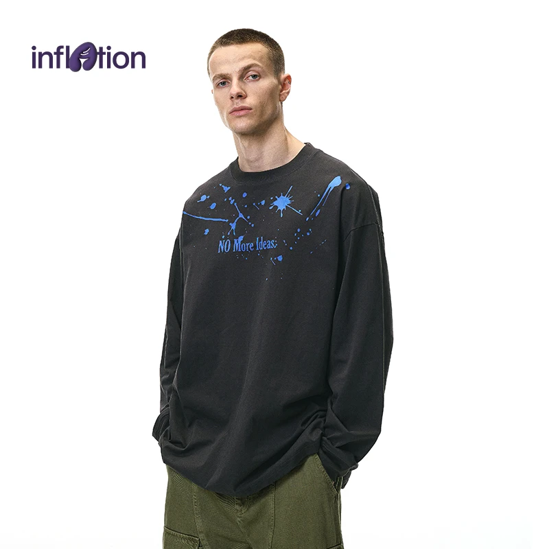 膨胀潮牌雕刻流光长袖T恤25秋季新品美式街头仿泼墨字母撞色打底