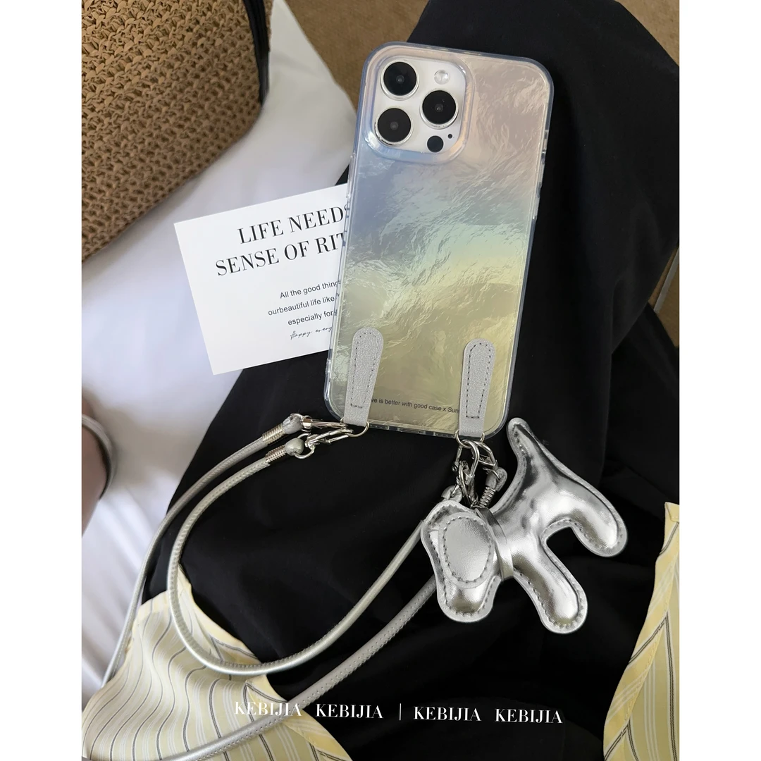 ins斜挎高级冰川纹轻薄防摔适用于苹果16promax15/14手机壳