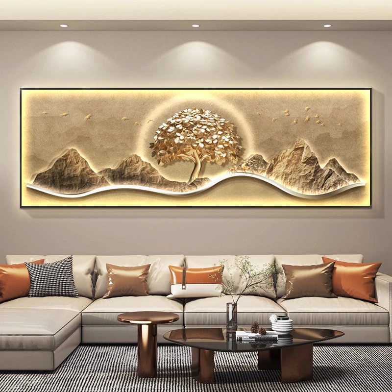 轻奢高级感发财树客厅装饰画现代大气九鱼沙发背景墙挂画卧室壁画