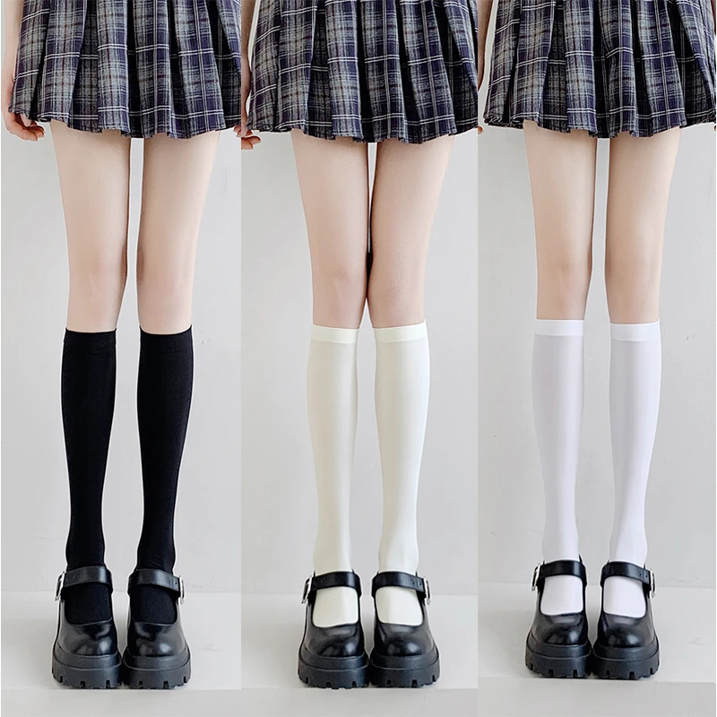 春夏季薄款压力过膝袜女小腿袜黑白色长筒大腿显瘦jk袜子配小皮鞋