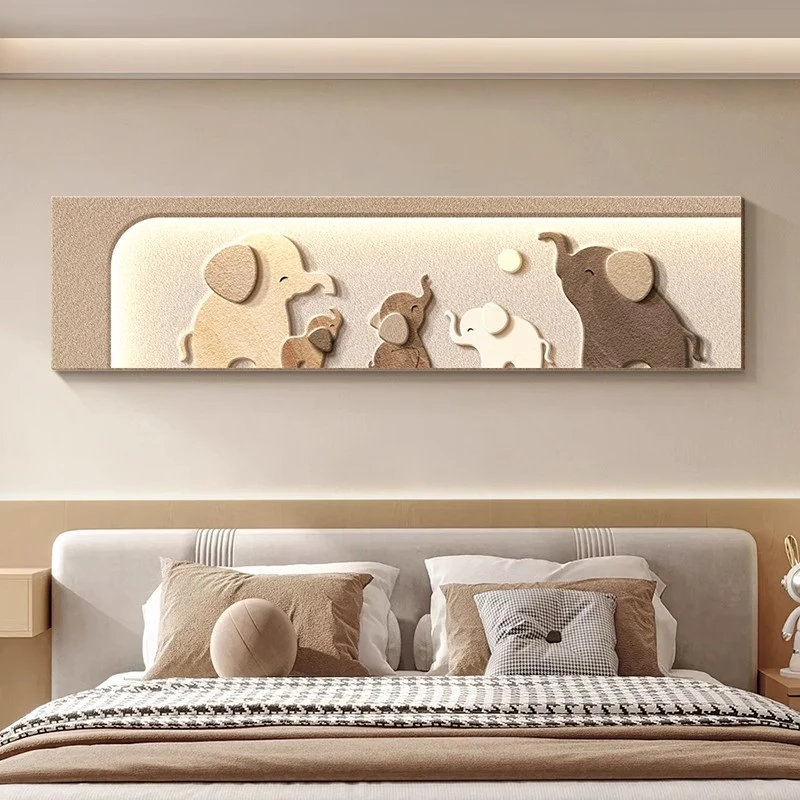 W93大象装饰画奶油卧室画床头挂画轻奢高级主卧房间墙画客厅壁画
