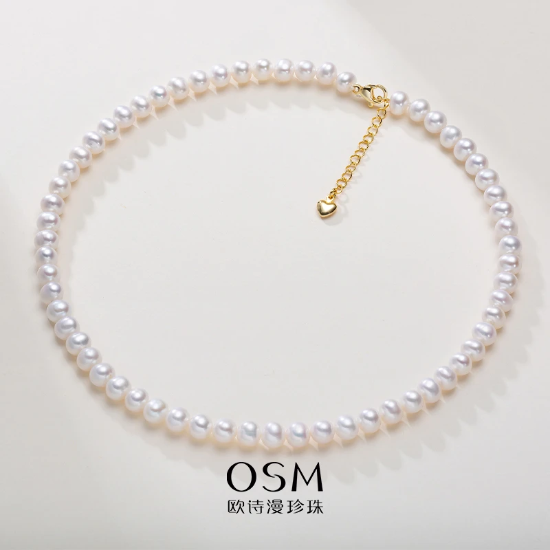 欧诗漫珠宝 珍珠项链金色素珠链6-7mm基础款38+3.5cm延长链 素纤