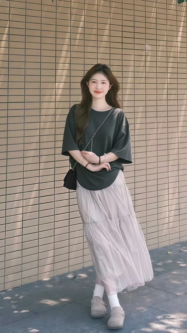 韩系纯棉深灰色t恤女短袖夏季宽松遮肉显瘦慵懒风微胖上衣服女装