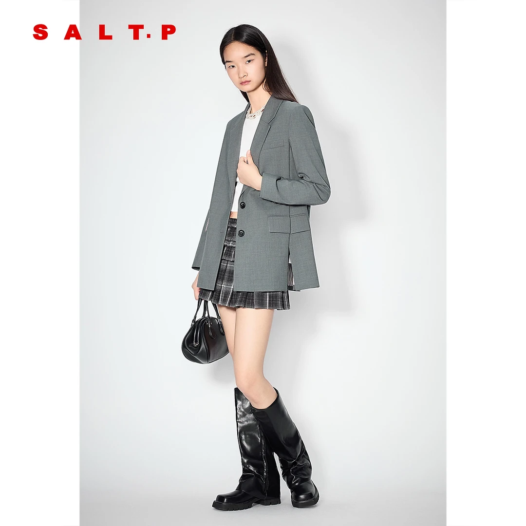 SALT.P可颜学院风灰色西装外套2025年秋季新款