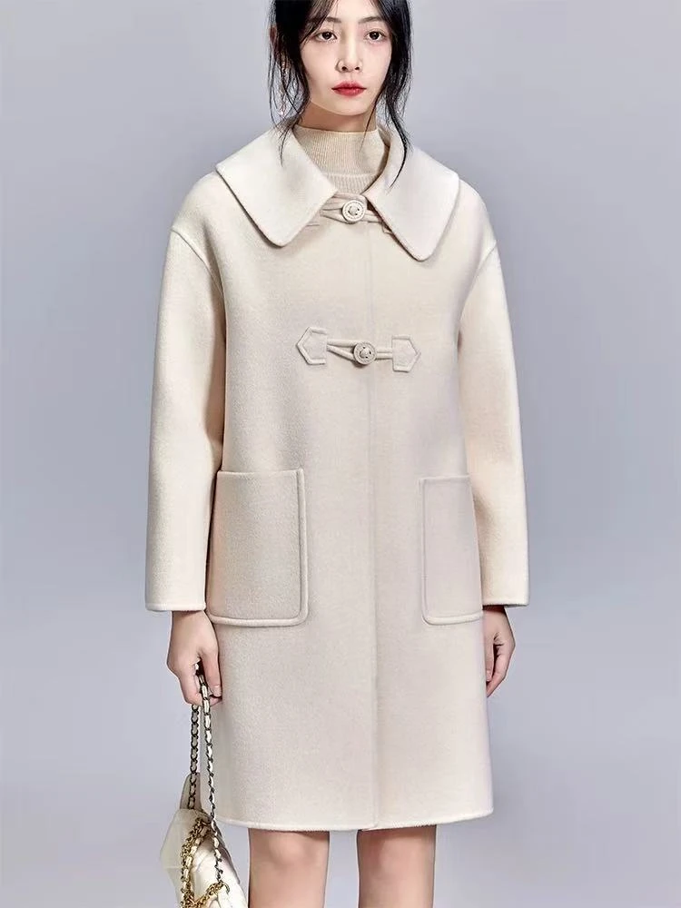 7650  娃娃领双面羊毛大衣女25秋冬新款中长款外套G