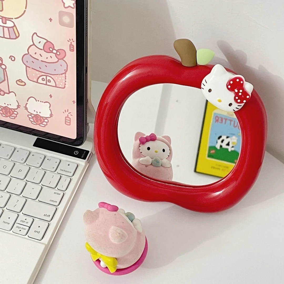 KT苹果化妆镜学生宿舍桌面台式可立随身可爱小镜子便携梳妆镜