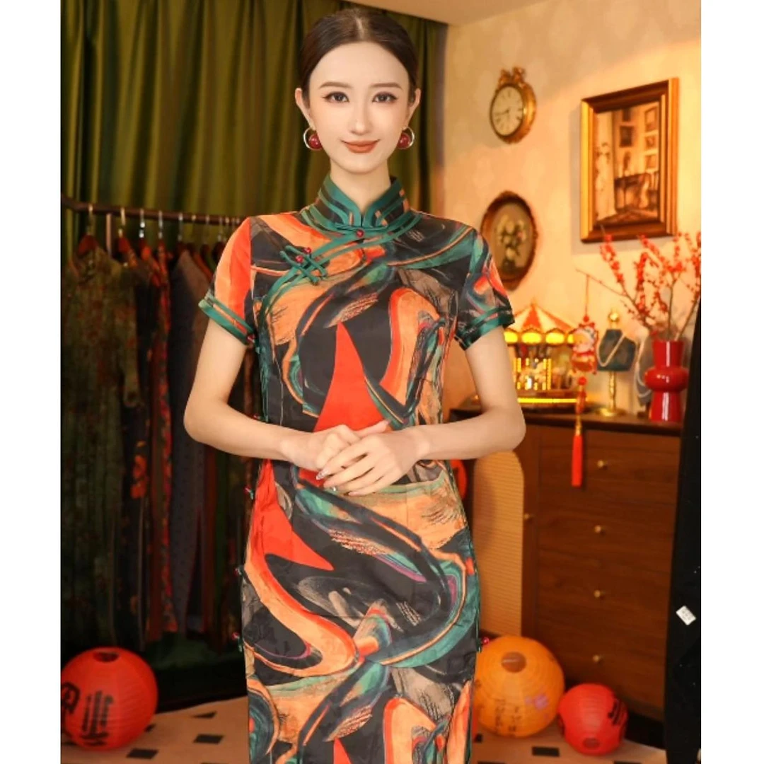 【凤舞起】2025夏季国风复古气质韵味优雅显瘦日常款旗袍125CM
