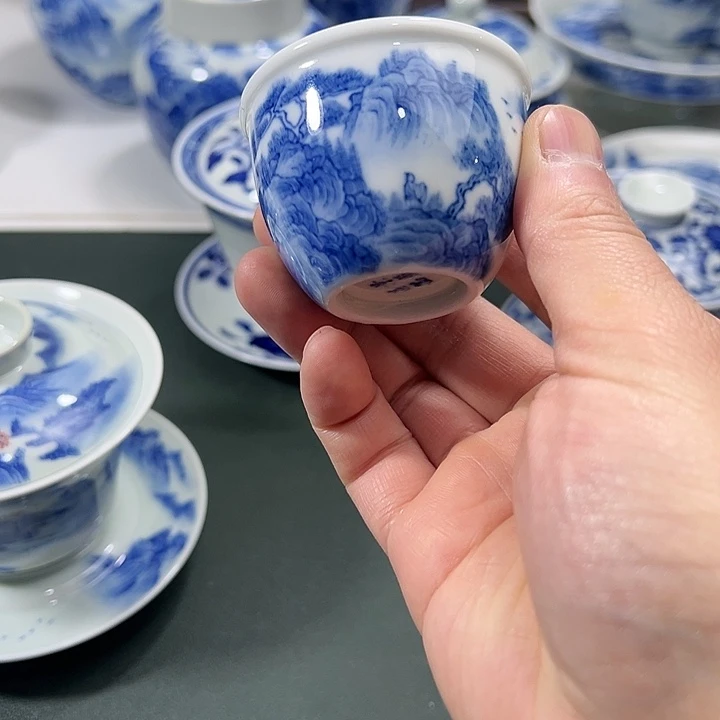 茶***永微瑕柴窑山水小缸杯碎片12