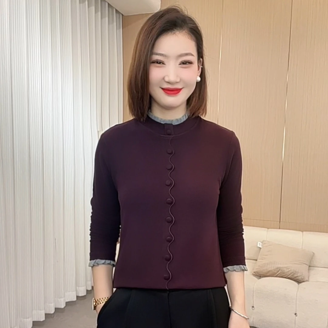 2025年冬新款洋气时尚减龄百搭显瘦拼接半高领长袖打底小衫P9265