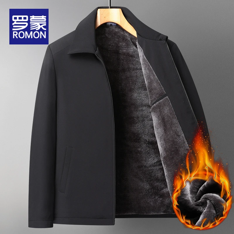 罗蒙男士加绒加厚夹克冬季新款中老年商务休闲时尚保暖男装外套男