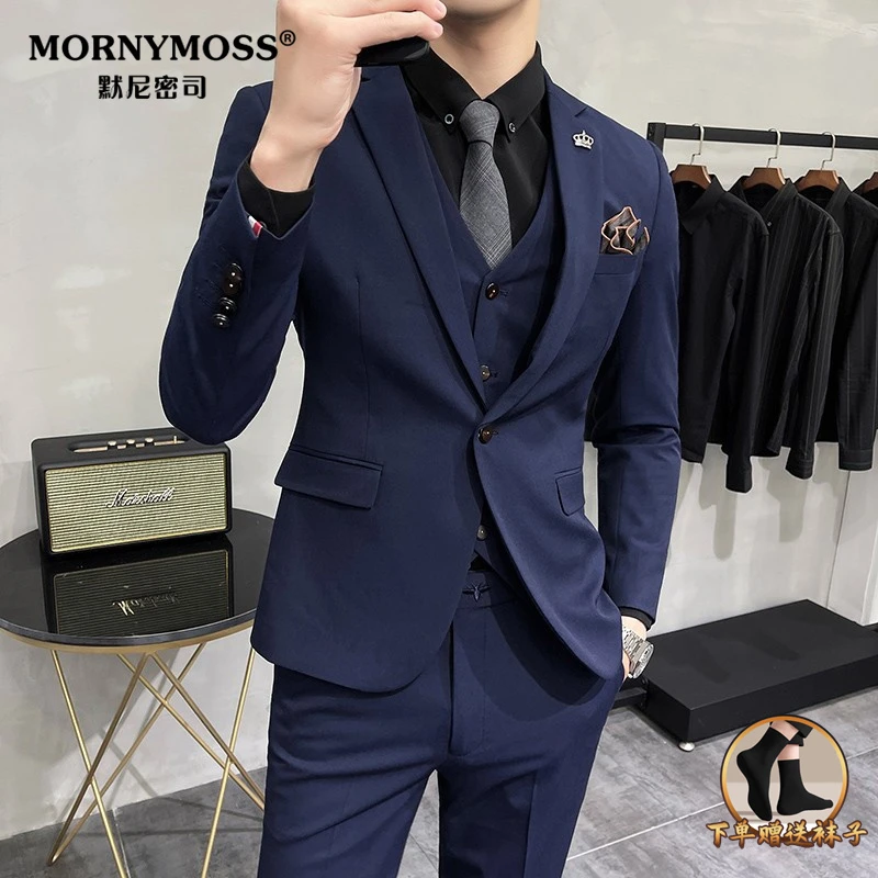 西服套装男士潮修身三件套新郎结婚礼服上班职业正装商务休闲痞帅