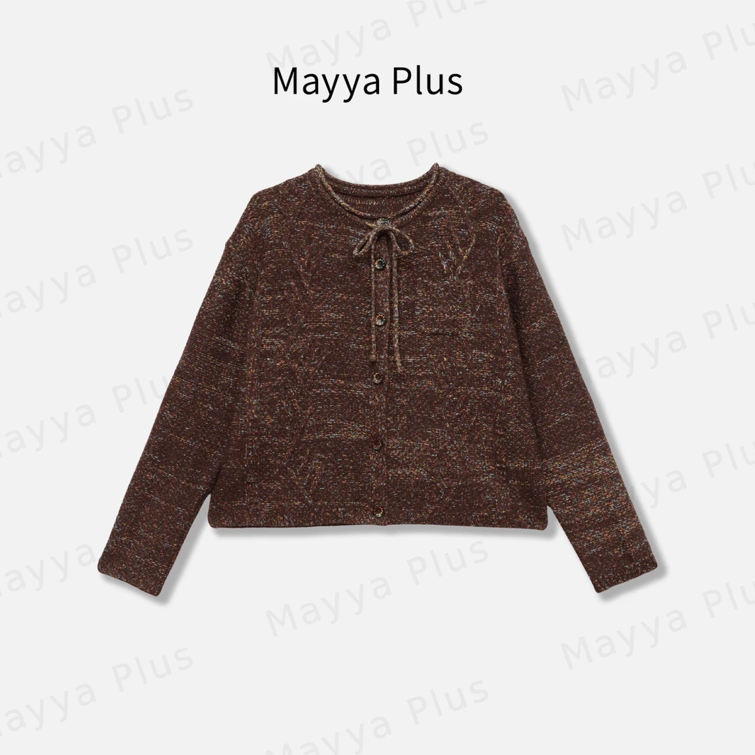 【乌木拿铁】Mayya Plus麦芽定制气质显瘦流光风针织开衫32536581