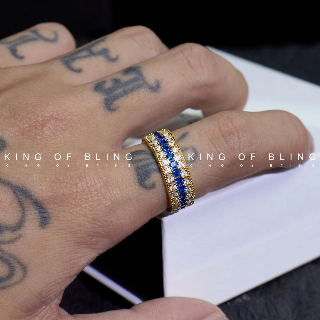 铜合金合成锆石戒指 蓝锆王冠麦穗开口可调节不挑人轻奢戒指时尚